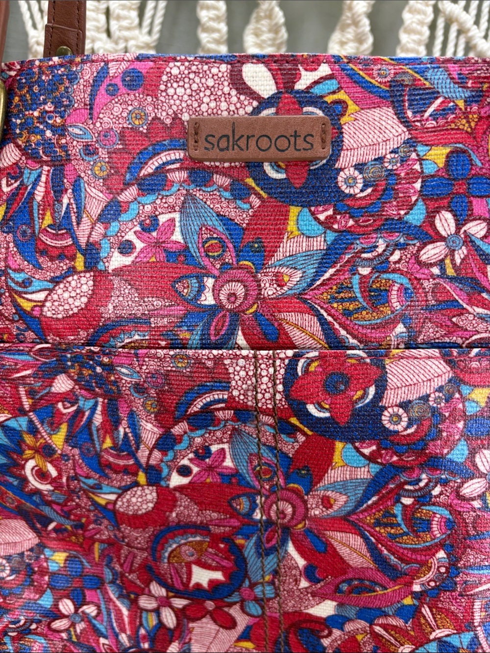 Sakroots Artist Circle Metro Tote with Red & Blue Floral and Paisley Pattern - Picture 3 of 10